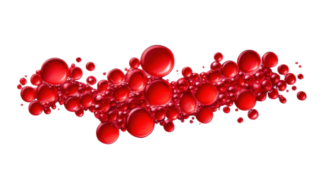 Red spheres creating a dynamic and flowing abstract composition on transparent background - Powered by Adobe