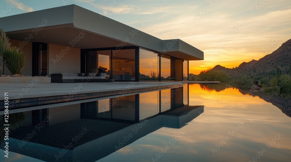 Poster a house with a pool in front of it