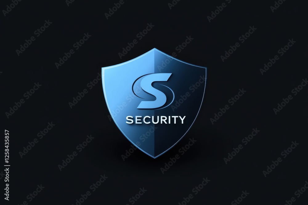 Poster blue shield vector logo representing protection with security text prominently displayed