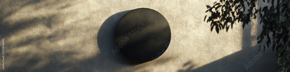 Poster a wall with a round black object attached to it, suitable for use in various settings such as archit