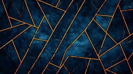 Geometric Abstract Background with Blue Marble and Golden Lines