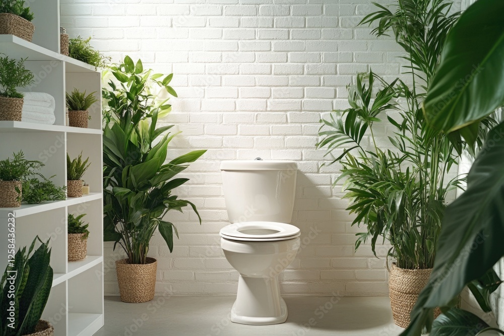 Poster a toilet and some plants coexisting in the same space
