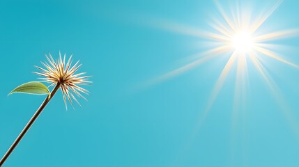 Sunlit Flower with Unique Spiky Seed Head Against Blue Sky