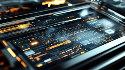 A sleek futuristic data processing center with transparent screens showing real-time data flow, with glowing streams of information moving seamlessly between servers and analysis tools