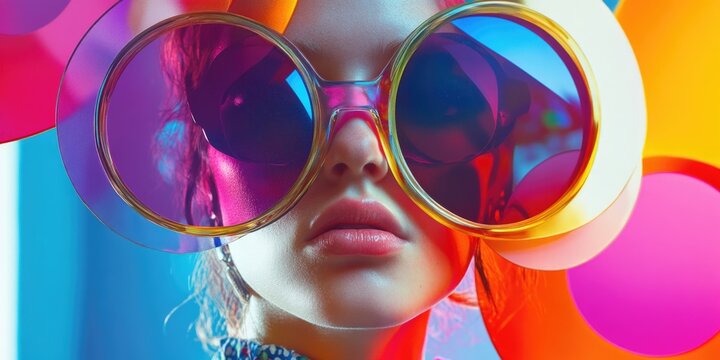 A fashionable woman wearing sunglasses and a bow tie