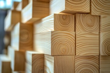 Woodworking technologies showcase at a woodworking workshop featuring wooden blocks