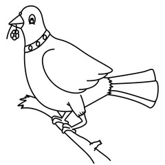 Cute cartoon hand drawn vector pigeon coloring page.