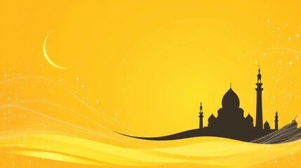 Obraz premium Golden Mosque Silhouette Scenic Ramadan Night Sky Design