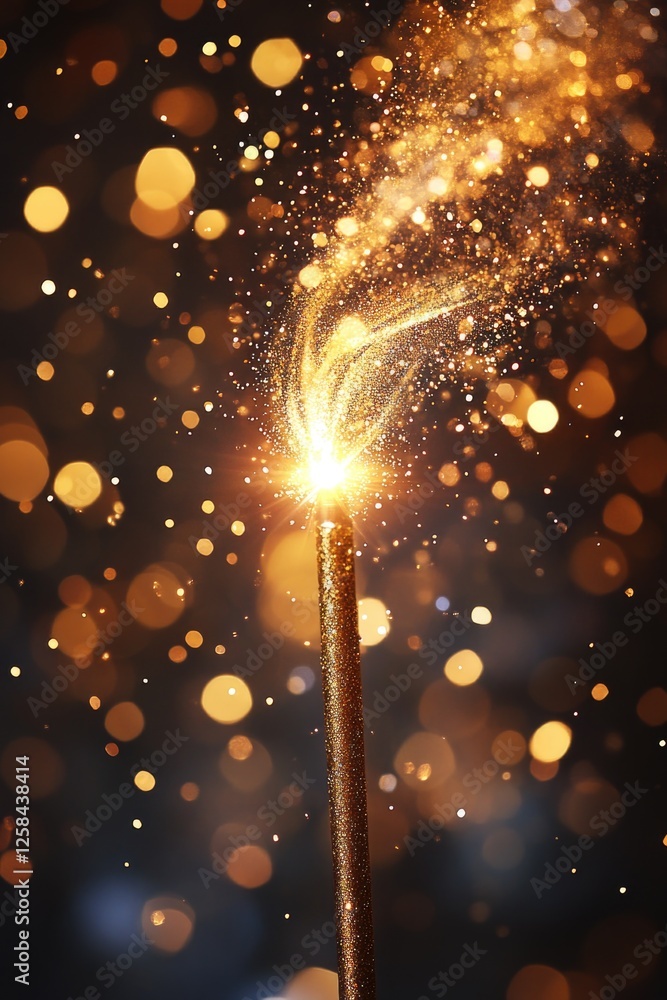 Poster A sparkler lit up in a dark environment, ready for use