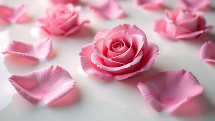 Fototapeta premium Rose Petals Floating in Milk, Creamy Texture