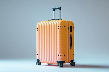 Bright orange suitcase ready for travel in a minimalist setting with soft lighting