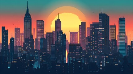 Obraz premium Sunset Cityscape: Stunning Metropolis Skyline at Dusk