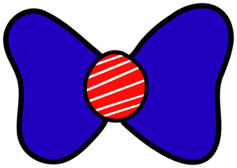 A hand-drawn digital illustration of a patriotic bow tie in blue, red, and white. The bow features...