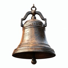 Fototapeta premium Detailed Close-Up of a Vintage Bronze Bell Hanging with a Metal Clapper and Classic Design with an Aged Patina and Rustic Charm