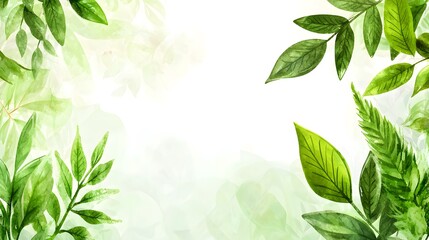 Obraz premium Green Leafy Background with Watercolor Effect for Nature Themes