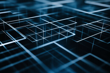 White geometric grid lines on a deep black background, giving a futuristic, high-tech appearance.