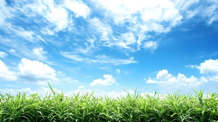 Fototapeta premium Green Grass Under A Beautiful Blue Sky