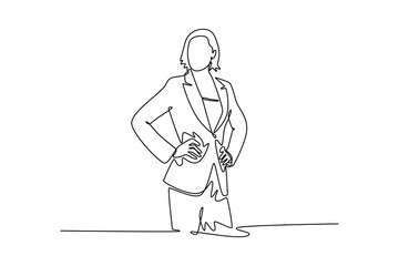 Business Woman concept. Single line draw design vector graphic illustration.
