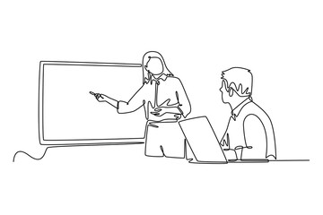 Business Woman concept. Single line draw design vector graphic illustration.