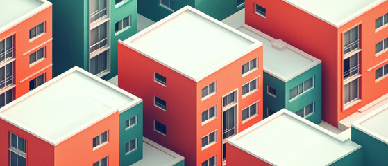 Colorful isometric buildings with modern design