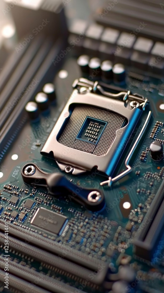 Poster close up of a computer central processing unit on a motherboard