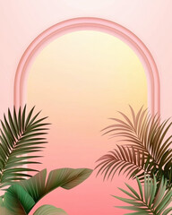 Tropical leaves with pastel gradient arch background