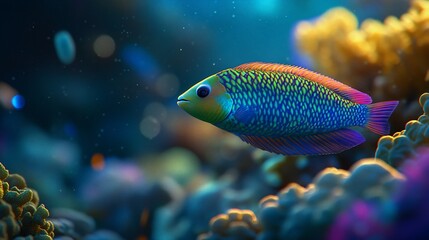 Vibrant tropical fish swimming amidst colorful coral reef.