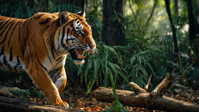 a aggressive looking tiger in a gungle hungry tiger