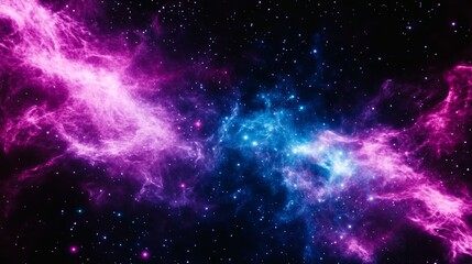 A cosmic dance of vibrant purples and blues. Nebulae collide in a breathtaking display of celestial beauty.
