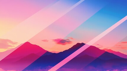 Fototapeta premium Dreamy sunset over majestic mountains, bathed in vibrant pink and blue hues. A serene and colorful landscape.