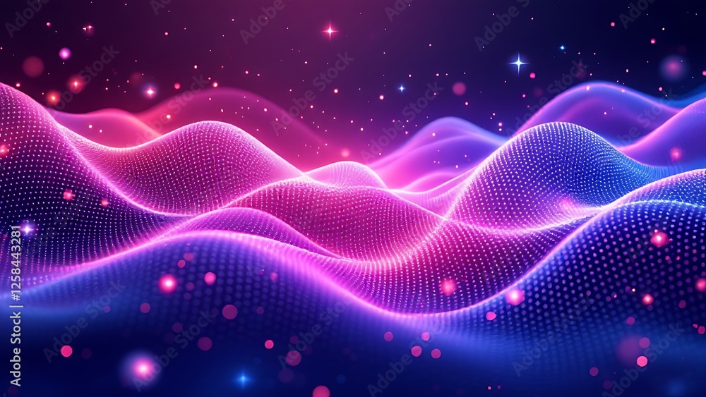 Poster abstract background of a blue and purple gradient with wavy dotted patterns, ideal for digital desig