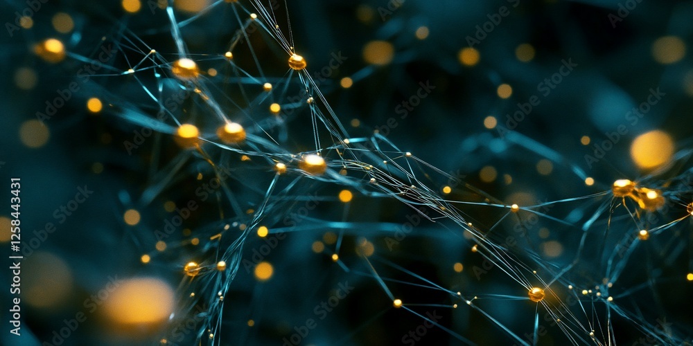 Poster abstract network of glowing nodes and connections.