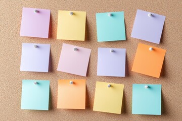 Concept of measurement customer satisfaction and loyalty. Colorful Sticky Notes Arranged in a Grid Pattern on a Corkboard Background