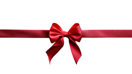 Shiny red ribbon with bow on transparent background