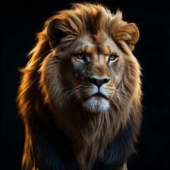Naklejka premium Majestic Lion Portrait with Lush Mane