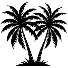 Set of palm trees silhouette art black and white vector illustration on white background.