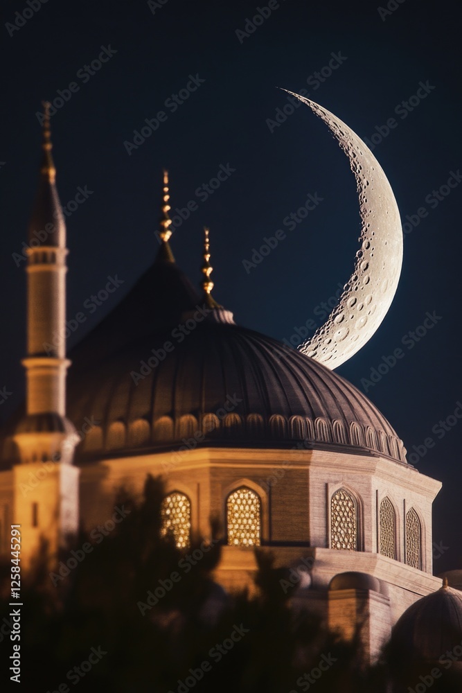 Aufkleber A large building with a distinctive crescent shape on its roof, suitable for architectural or design-related uses