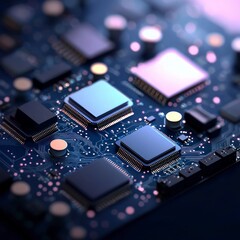 Close Up of Circuit Board with Microchips and Integrated Circuitry