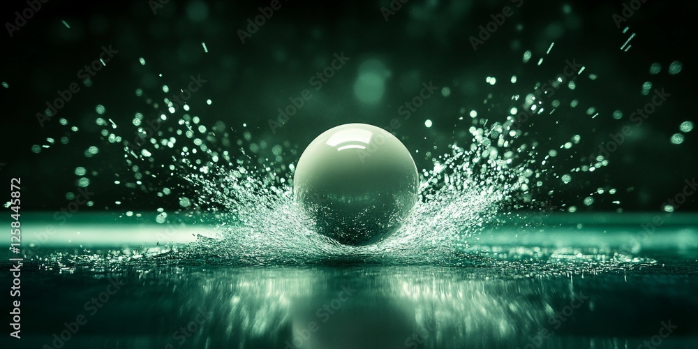 Poster smooth sphere splashing into teal water, creating a dramatic splash.