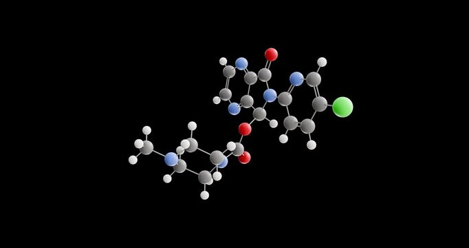 Eszopiclone molecule, rotating 3D model of sedatives, looped video on a black background
