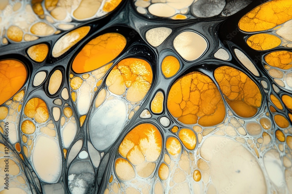 Poster A close-up view of an abstract art piece featuring yellow and black colors, great for use in design projects or as a texture