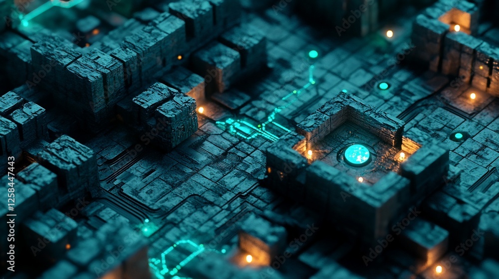 Aufkleber abstract digital circuit board texture with glowing lines and stone blocks.