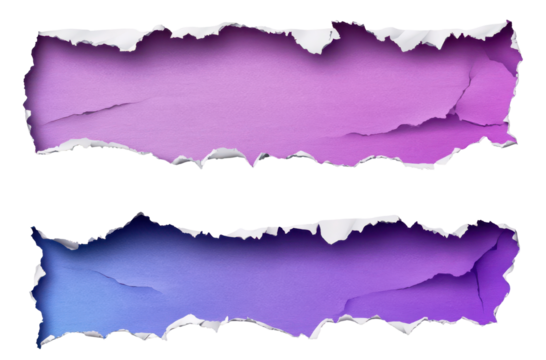 Torn paper texture with vibrant purple and blue gradient colors Isolate on Transparent Background, cutout, png