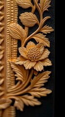 Close Up of Gold Ornate Flower Frame Detail