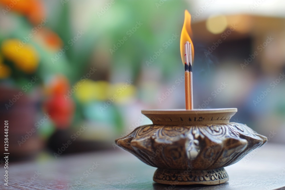 Poster a small candle is lit on a table in a warm and cozy atmosphere