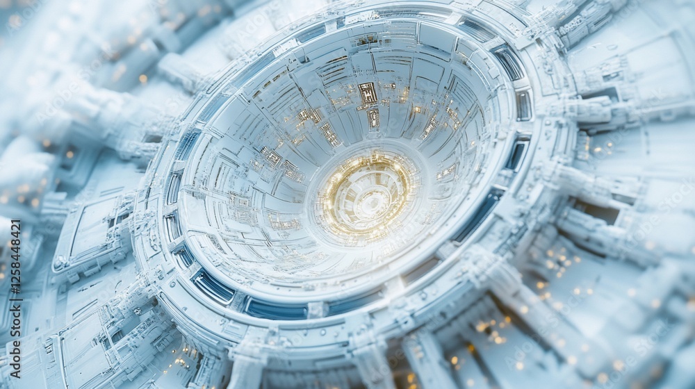 Aufkleber abstract futuristic white circular machine with glowing core.
