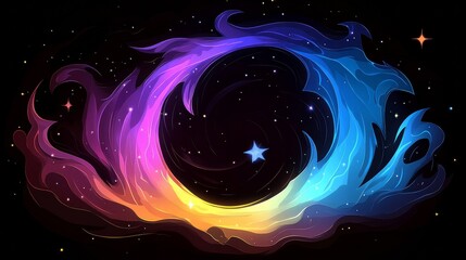 Vibrant cosmic flames swirl in a mesmerizing dance across the dark expanse of space, creating a breathtaking spectacle of color and light.