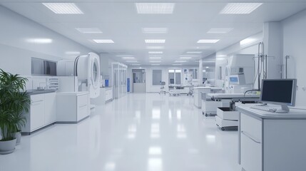 Modern hospital room with advanced mri and ultrasound equipment for diagnostics and healthcare