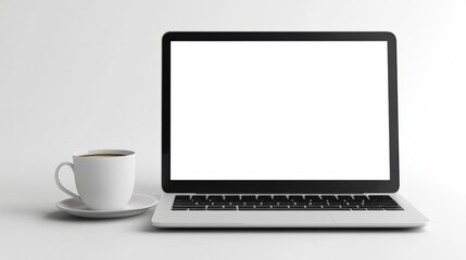 Minimalist office setup with laptop and coffee cup for productivity and style