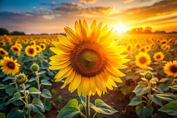 Aerial View Close Up Blooming Sunflower Field Summer Sun